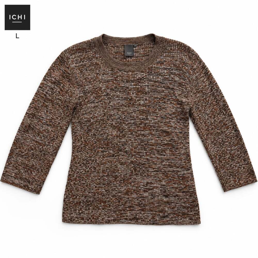 ICHI Open Knit Jumper Size L Brown Mélange Pullover Sweater